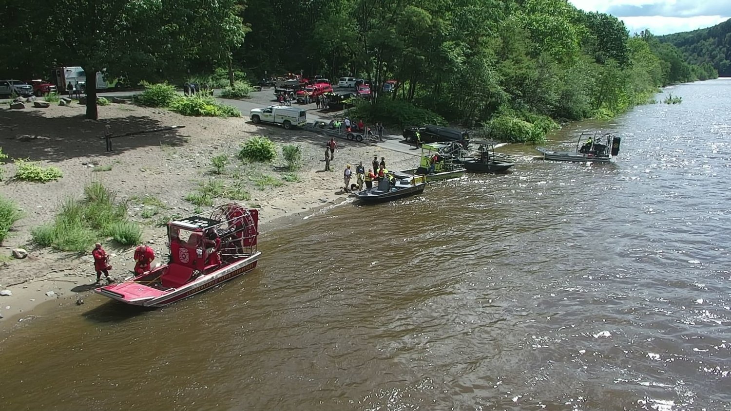 First responders prepare to search the Delaware River for a missing fisherman on September 9.